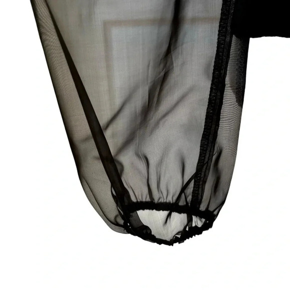 Black Sweater Top with Sheer Taffeta Long Balloon Sleeves Size S - Picture 3 of 8